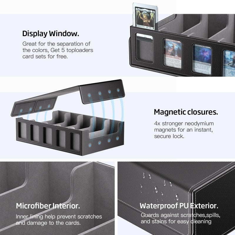 MORCCO Trading Card Storage Box 5-Row 3900+ Capacity,TCG MTG Card Case with Magnetic Lid & Commander Display,Top Loader Storage for Sports Cards,Includes Dividers Dice Box - Image 4
