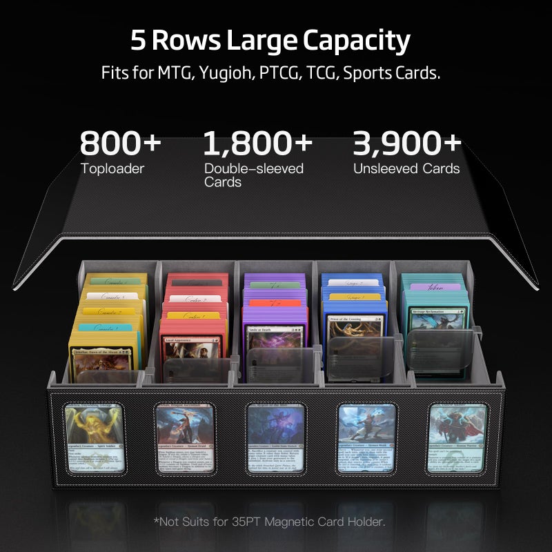 MORCCO Trading Card Storage Box 5-Row 3900+ Capacity,TCG MTG Card Case with Magnetic Lid & Commander Display,Top Loader Storage for Sports Cards,Includes Dividers Dice Box - Image 2