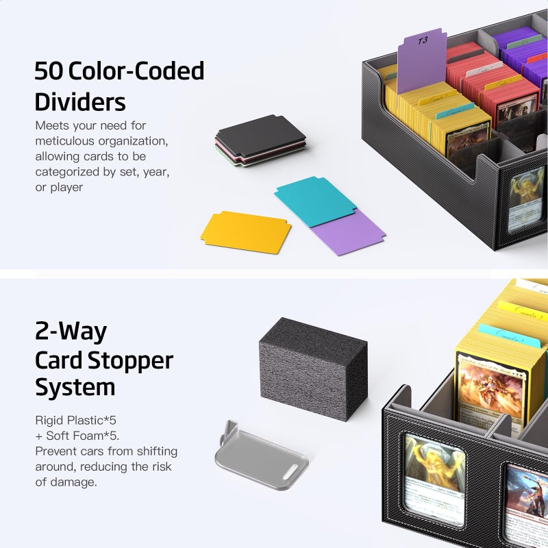 MORCCO Trading Card Storage Box 5-Row 3900+ Capacity,TCG MTG Card Case with Magnetic Lid & Commander Display,Top Loader Storage for Sports Cards,Includes Dividers Dice Box - Image 5
