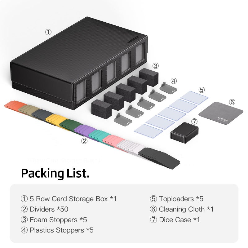 MORCCO Trading Card Storage Box 5-Row 3900+ Capacity,TCG MTG Card Case with Magnetic Lid & Commander Display,Top Loader Storage for Sports Cards,Includes Dividers Dice Box - Image 3