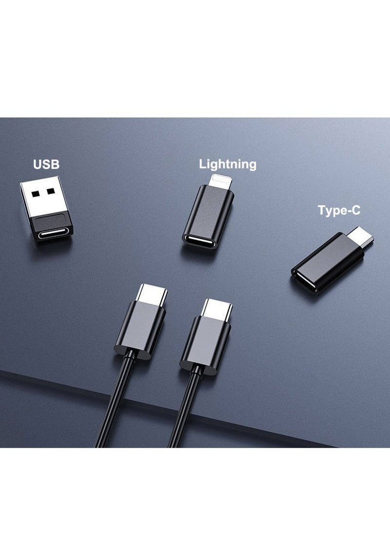 USB Charging Adapter Cable Kit,USB Charging Cable Storage Box Conversion Set USB A & Type-C to Male Micro/Type-C/Lightning, Data Transfer, Card Storage, Tray Eject Pin