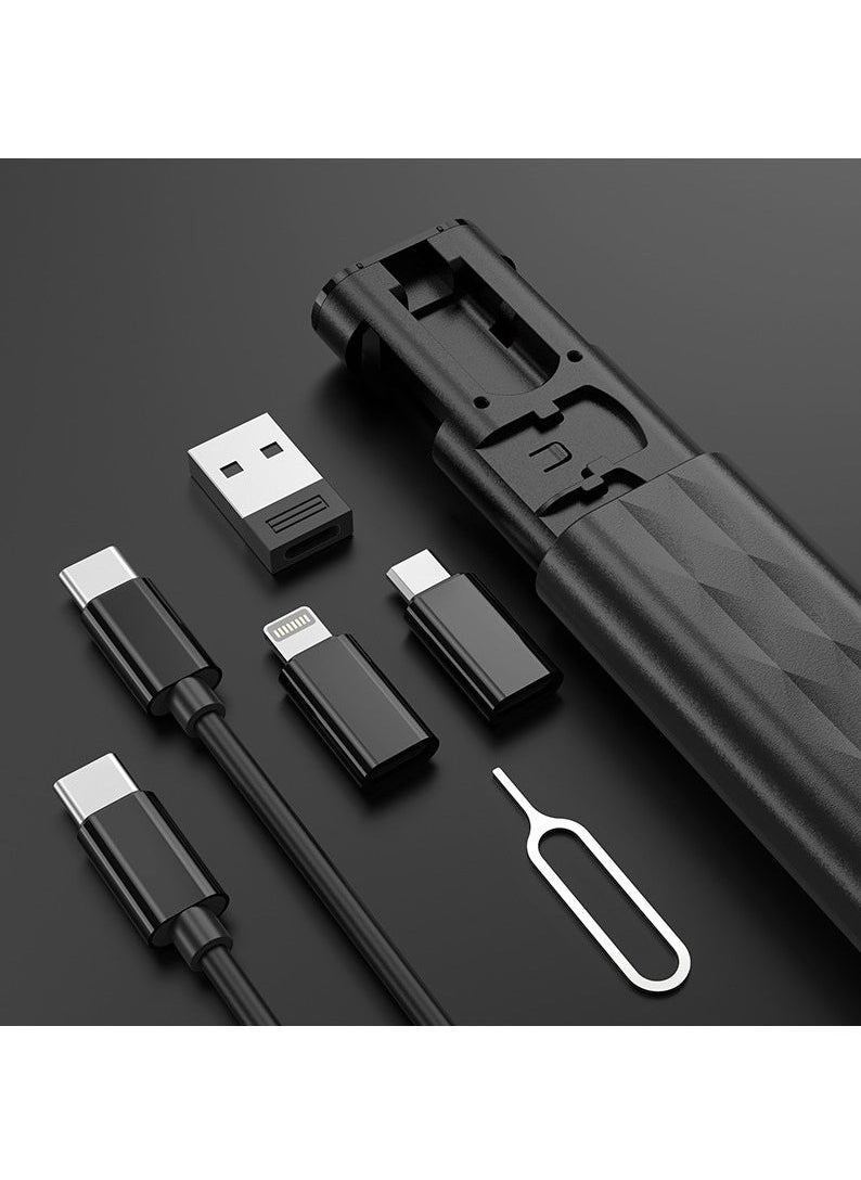 USB Charging Adapter Cable Kit,USB Charging Cable Storage Box Conversion Set USB A & Type-C to Male Micro/Type-C/Lightning, Data Transfer, Card Storage, Tray Eject Pin