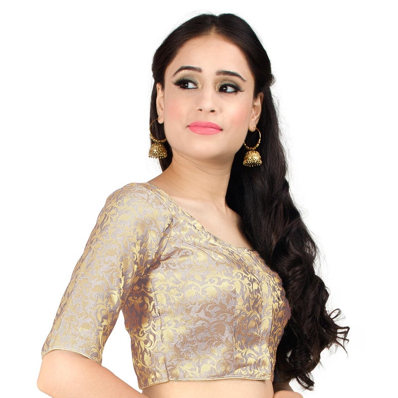 Chandrakala Banarasi Blouses for Women Sarees,Readymade, Off White,Small (B214OFF2) - Image 2