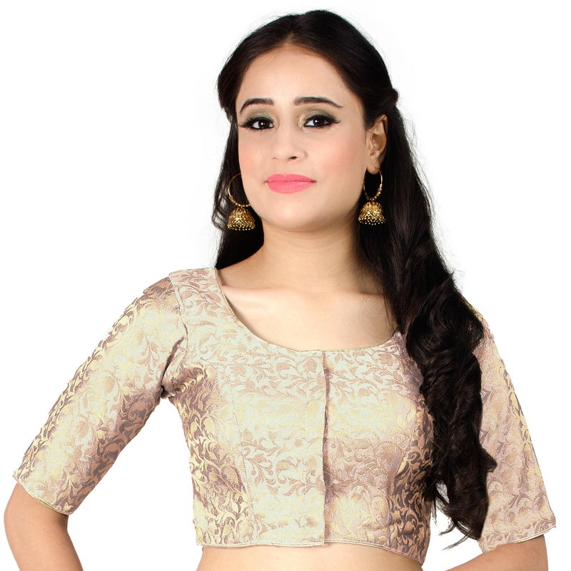 Chandrakala Banarasi Blouses for Women Sarees,Readymade, Off White,Small (B214OFF2) - Image 1