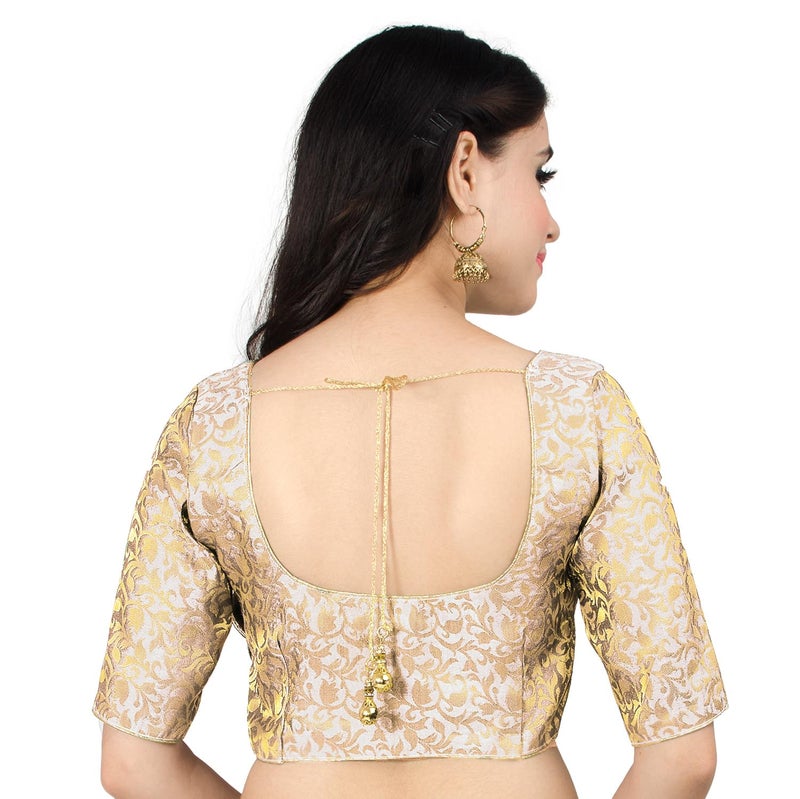 Chandrakala Banarasi Blouses for Women Sarees,Readymade, Off White,Small (B214OFF2) - Image 3