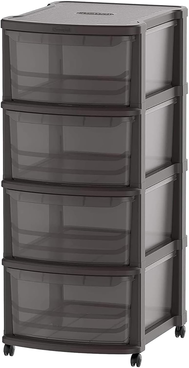 sulfar Plastic Multipurpose 4 Drawer Storage Cabinet With Wheels, Tinted Brown - Image 1