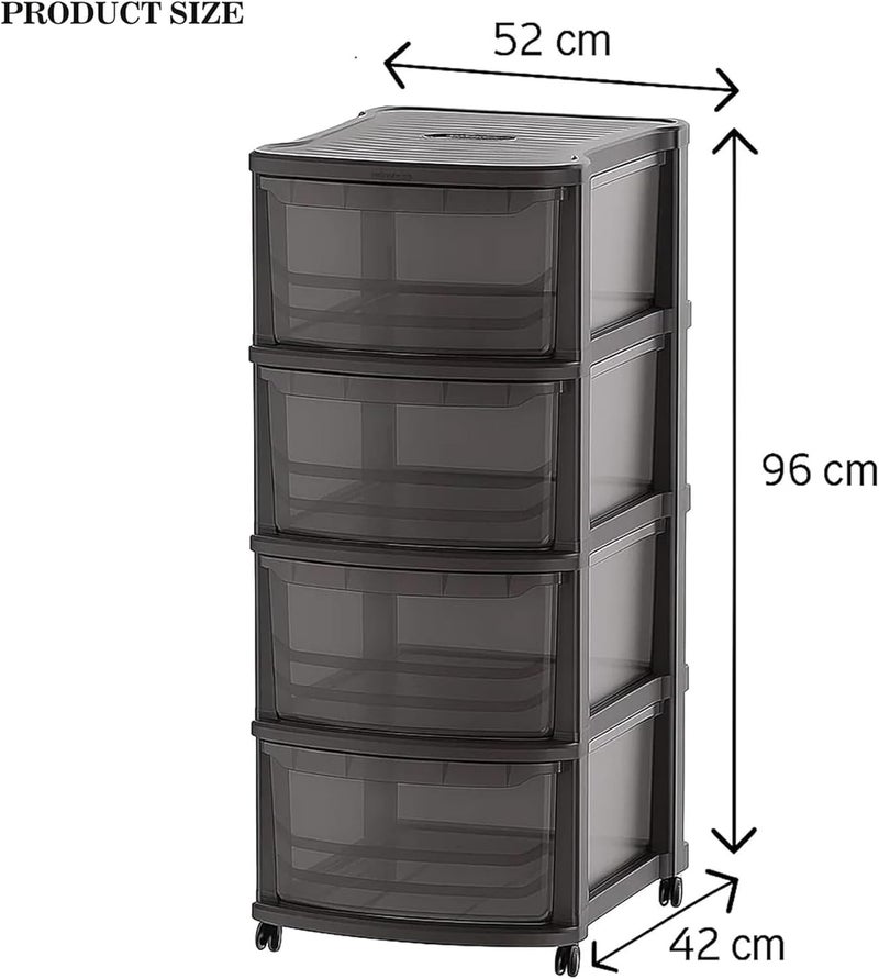 sulfar Plastic Multipurpose 4 Drawer Storage Cabinet With Wheels, Tinted Brown - Image 3