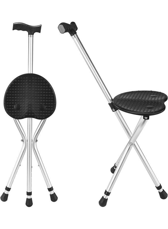 Adjustable Folding Cane Stool Lightweight Walking Cane Seats for Seniors, 330lb Cane Stool Chair, Cane Chair Foldable,Outdoor Folding Stool，for Elderly/Disabled  Outdoor Mobility Support - Image 1