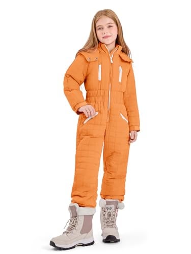 Haloumoning Kids Snow Suit Girls Hooded Waterproof Insulated One Piece Ski Suit 514 Years - Image 1