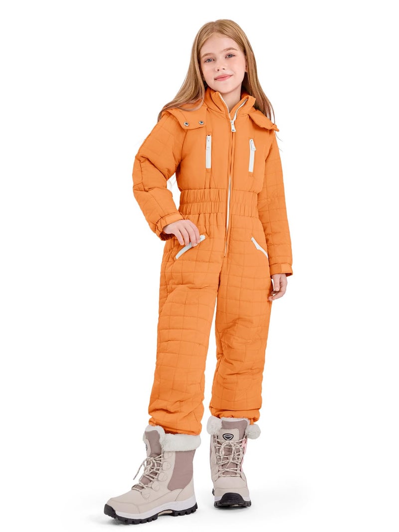 Haloumoning Kids Snow Suit Girls Hooded Waterproof Insulated One Piece Ski Suit 514 Years - Image 2