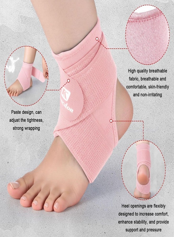 Honoson 2 Pcs Ankle Brace Kid Ankle Support Youth Neoprene Lace up Compression Sleeve Foot Brace Stabilizer with Adjustable Strap for Sport Sprained Plantar Fasciitis Achilles Tendonitis(Pink,S) - Image 2
