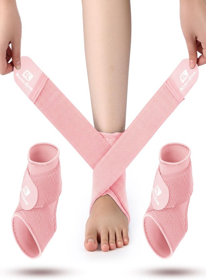 Honoson 2 Pcs Ankle Brace Kid Ankle Support Youth Neoprene Lace up Compression Sleeve Foot Brace Stabilizer with Adjustable Strap for Sport Sprained Plantar Fasciitis Achilles Tendonitis(Pink,S) - Image 1
