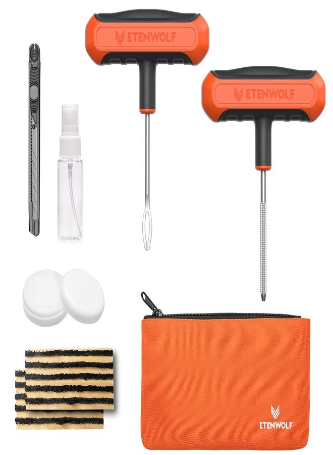 ETENWOLF Flat Tire Repair Kit with Plugs 16 Pcs, Heavy Duty Tire Plug Kit for Car, Motorcycle, ATV, Jeep, Truck, Tractor - Vivid Orange - Image 1