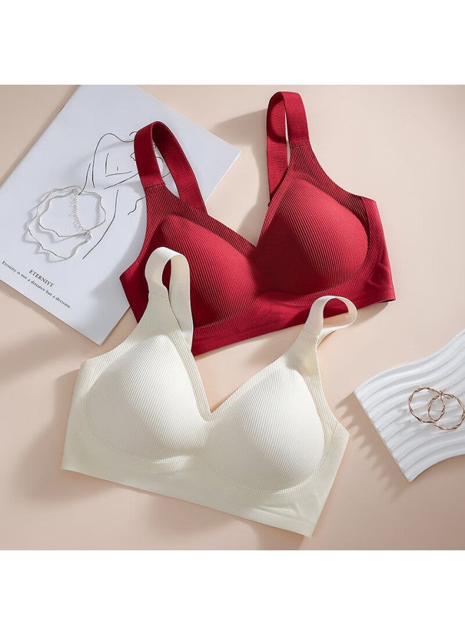 Palando Peach-enhancing Wireless Bra For Women, Soft Support, Side Breast Collection, No Steel Ring, Beautiful Back, Anti-sagging, Red, 2XL