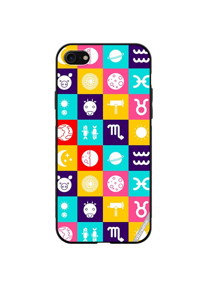 VR CREATIVE Protective Case Cover For Apple iPhone SE (2022) Taurus Zodiac, Pisces Astrology Horoscope Circle, Moon And Stars And Icon Design Multicolour - Image 1
