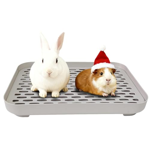 kathson Rabbit Litter Box Bunny Potty Trainer Tray Guinea Pig Litter Box with Grid Small Animal Toilet for Bunny Guinea Pigs Ferret Cats Chinchilla Grey Large - Image 1