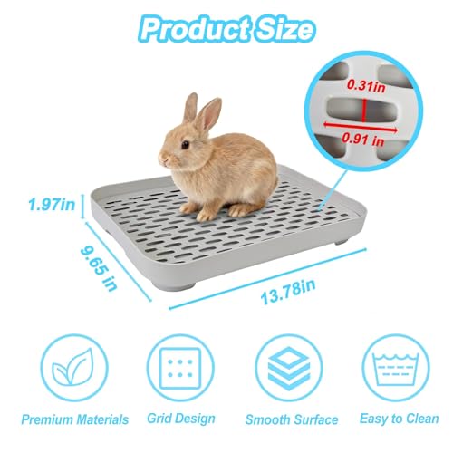 kathson Rabbit Litter Box Bunny Potty Trainer Tray Guinea Pig Litter Box with Grid Small Animal Toilet for Bunny Guinea Pigs Ferret Cats Chinchilla Grey Large - Image 3