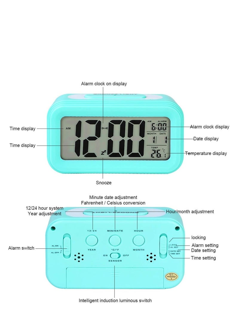 ARCOON - ARCOON LED Digital Alarm Clock Backlight Snooze Mute Calendar Desktop Electronic Bcaklight Table Clocks Desktop Clock (Blue) - Image 1