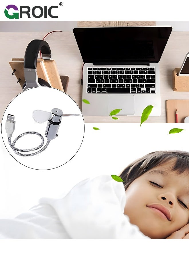 GROIC - مروحة USB LED على مدار الساعة 90 مم تعمل بالطاقة USB مروحة USB محمولة مع ساعة، وقت عرض ضوء LED، مروحة صغيرة معقوفة للكمبيوتر المحمول والمكتب والمنزل والسفر - Image 1