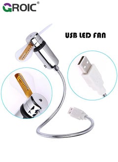 GROIC مروحة USB LED على مدار الساعة 90 مم تعمل بالطاقة USB مروحة USB محمولة مع ساعة، وقت عرض ضوء LED، مروحة صغيرة معقوفة للكمبيوتر المحمول والمكتب والمنزل والسفر  - Image 2