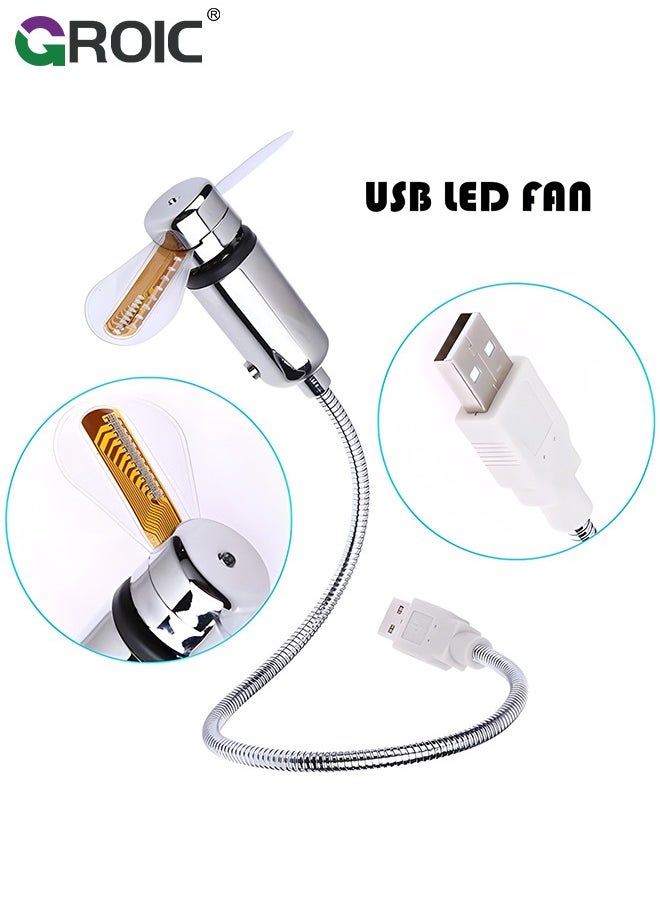 GROIC - مروحة USB LED على مدار الساعة 90 مم تعمل بالطاقة USB مروحة USB محمولة مع ساعة، وقت عرض ضوء LED، مروحة صغيرة معقوفة للكمبيوتر المحمول والمكتب والمنزل والسفر - Image 1