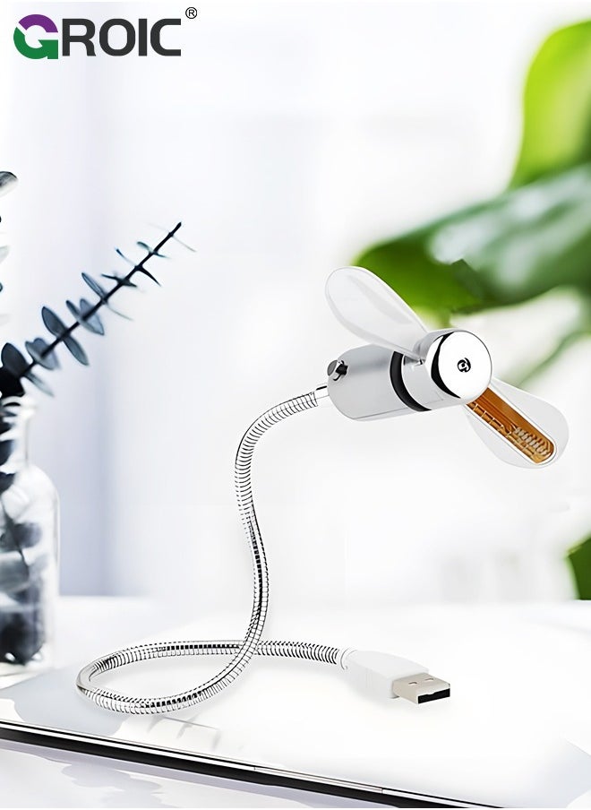 GROIC - مروحة USB LED على مدار الساعة 90 مم تعمل بالطاقة USB مروحة USB محمولة مع ساعة، وقت عرض ضوء LED، مروحة صغيرة معقوفة للكمبيوتر المحمول والمكتب والمنزل والسفر - Image 1
