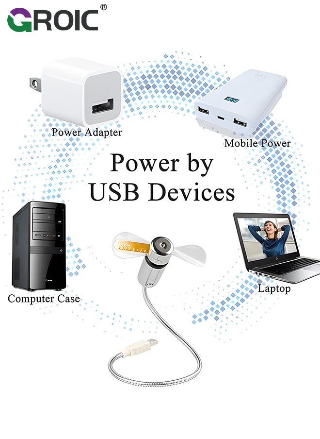 GROIC - مروحة USB LED على مدار الساعة 90 مم تعمل بالطاقة USB مروحة USB محمولة مع ساعة، وقت عرض ضوء LED، مروحة صغيرة معقوفة للكمبيوتر المحمول والمكتب والمنزل والسفر - Image 1