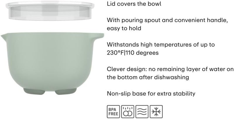 Mepal - Mixing bowl with lid Chef it - Non-slip base - Microwave and dishwasher safe - Bowl - Material resistant up to 110°C - 1500 ml - Nordic sage - Image 3