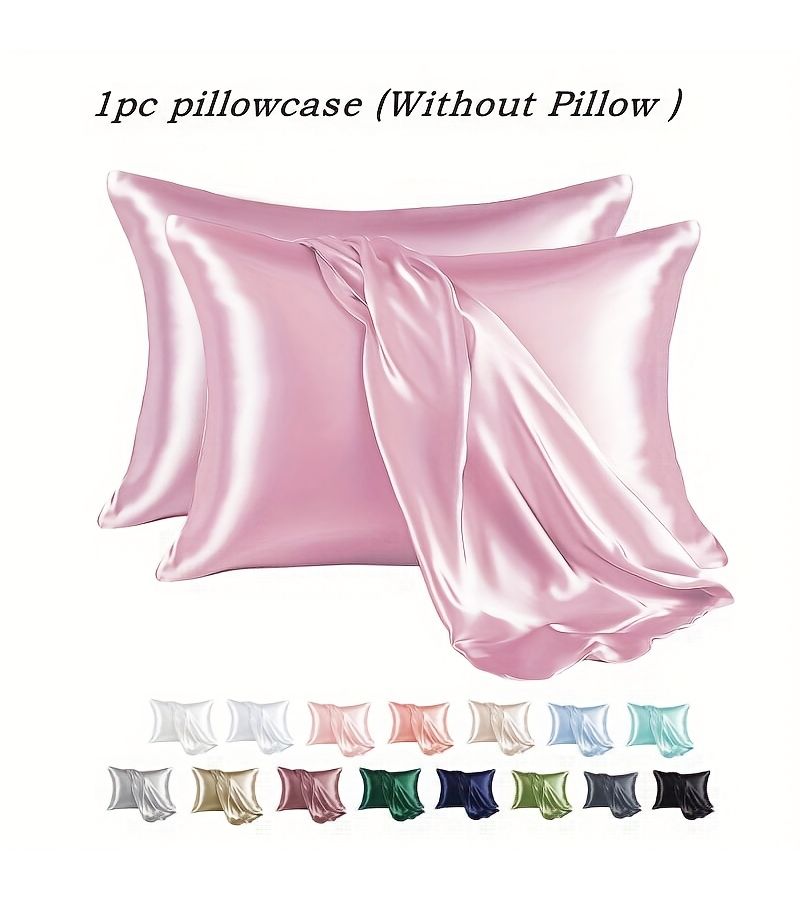 Queen Size Pale Pinkish Gray Satin Pillowcase Cooling Breathable Feel Machine Washable Envelope Closure - Image 1