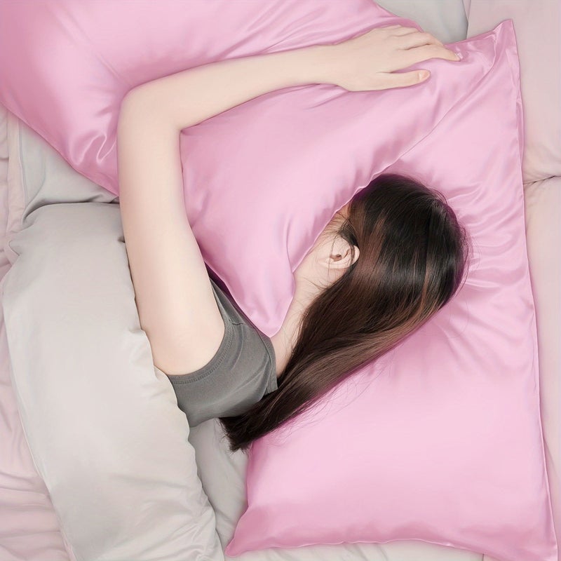 Queen Size Pale Pinkish Gray Satin Pillowcase Cooling Breathable Feel Machine Washable Envelope Closure - Image 4