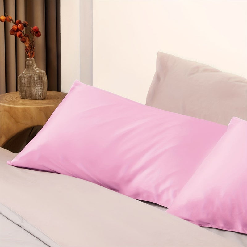 Queen Size Pale Pinkish Gray Satin Pillowcase Cooling Breathable Feel Machine Washable Envelope Closure - Image 3