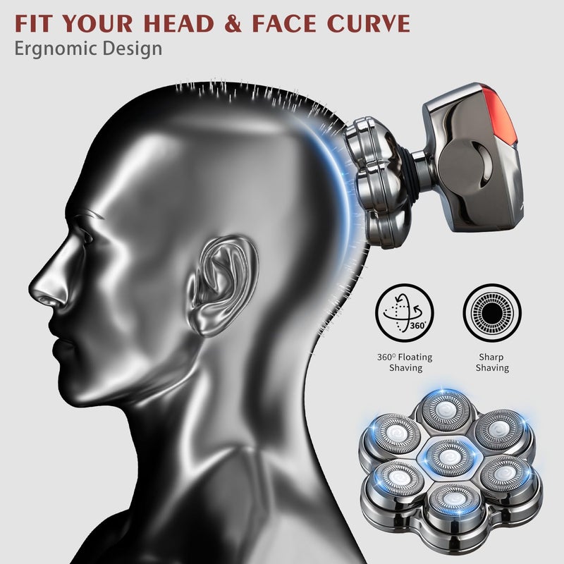 VODOZAVA Head Shavers for Bald Men Upgraded Detachable Magnetic Head Shaver - IPX7 Waterproof Wet or Dry Electric Razor for Men - 7D LED Display Rechargeable Shaving Grooming Kit with Type-C Charge - Image 2
