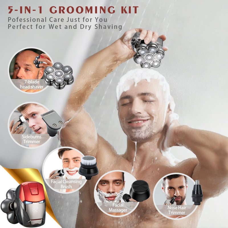 VODOZAVA Head Shavers for Bald Men Upgraded Detachable Magnetic Head Shaver - IPX7 Waterproof Wet or Dry Electric Razor for Men - 7D LED Display Rechargeable Shaving Grooming Kit with Type-C Charge - Image 3