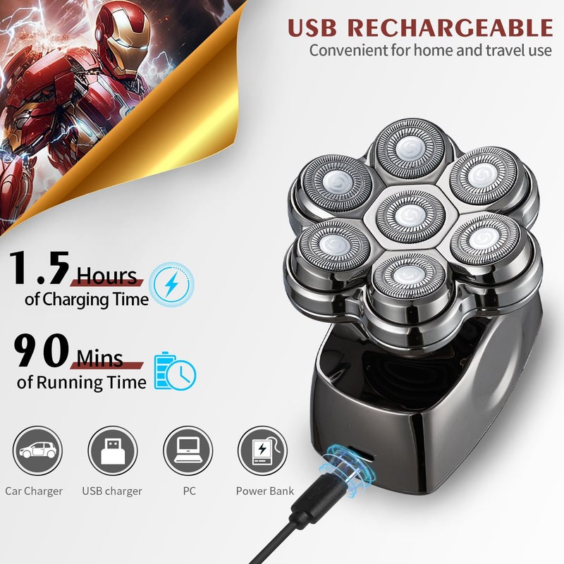 VODOZAVA Head Shavers for Bald Men Upgraded Detachable Magnetic Head Shaver - IPX7 Waterproof Wet or Dry Electric Razor for Men - 7D LED Display Rechargeable Shaving Grooming Kit with Type-C Charge - Image 5