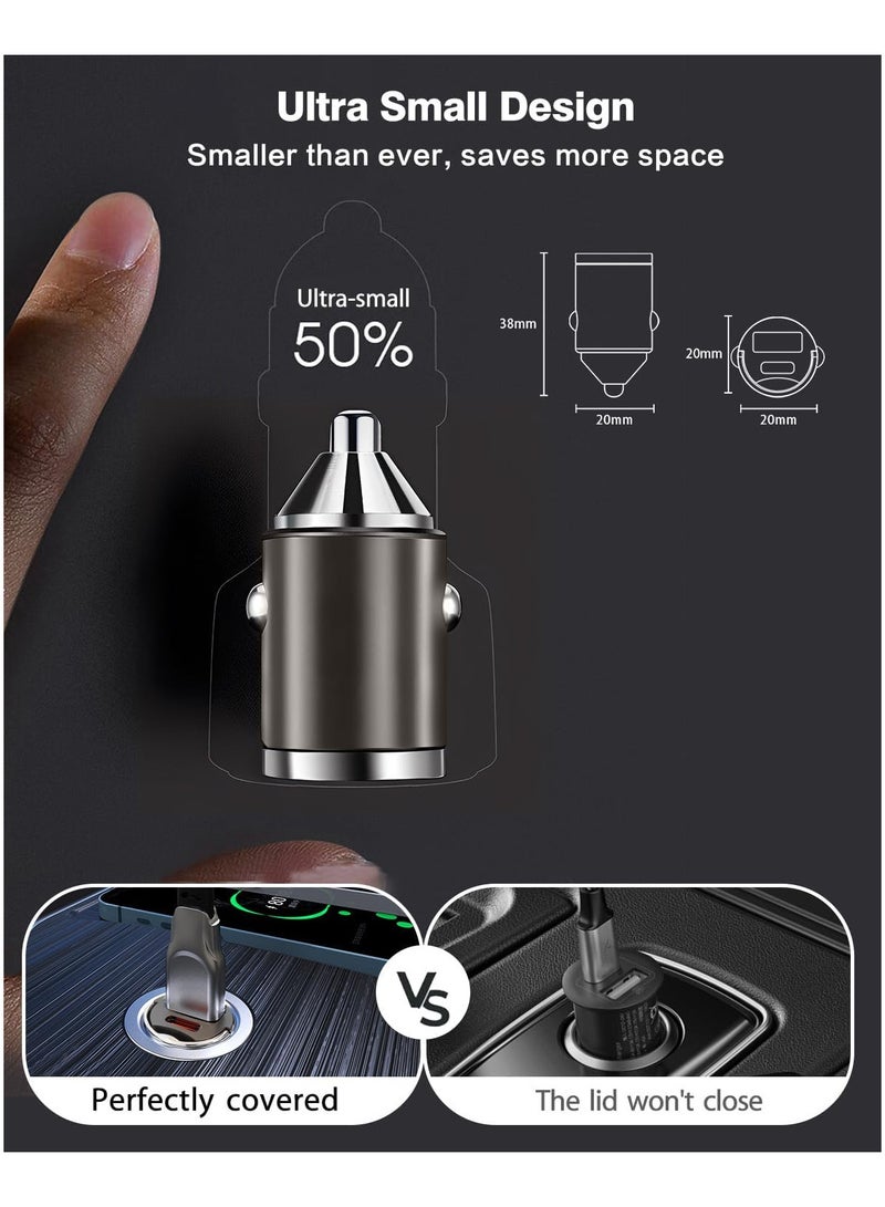 جيج بي في مهايئ شاحن السيارة الشحن السريع، [PD30W و QC3.0] أخف شاحن يو إس بي، صغير ميتال يو إس بي سي شاحن هاتف السيارة متوافق مع آي فون 15 برو ماكس/بلس، آي باد بيكسل 7 - Image 2