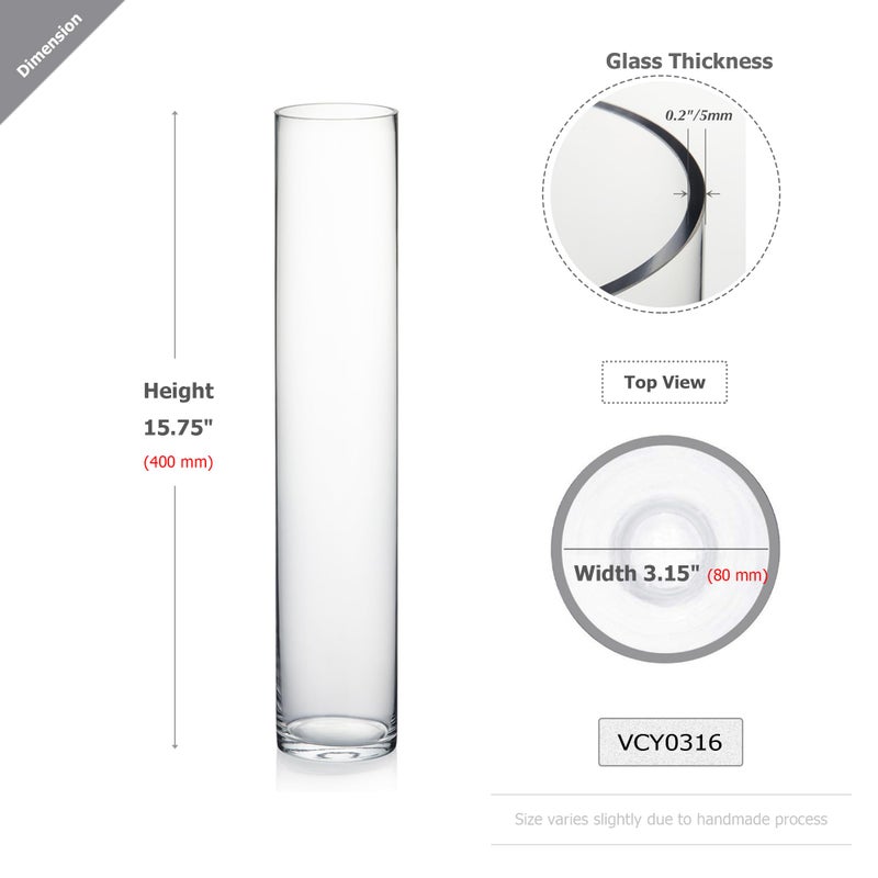 WGVI Quality Thick Weighted Clear Cylinder Glass Vases, 3" W x 16" H, Skinny Bud Tall Vase Floral Bouquet Flower Arrangements Wedding Centerpieces Container Candle Holders Home Decor, 1 Piece - Image 2
