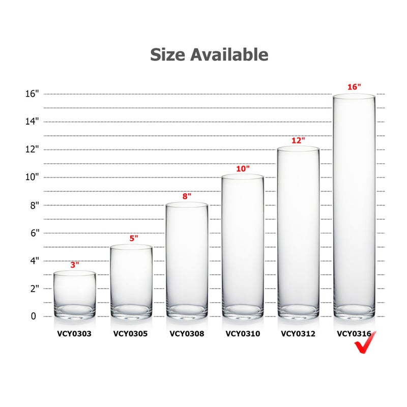 WGVI Quality Thick Weighted Clear Cylinder Glass Vases, 3" W x 16" H, Skinny Bud Tall Vase Floral Bouquet Flower Arrangements Wedding Centerpieces Container Candle Holders Home Decor, 1 Piece - Image 3