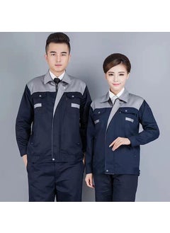 Generic Mens Sleeve Work Shirt Spring Autumn Color Block Wear Resistant Welding Auto Repair Labor Protection Top Factory Workshop Upper Gray and lower purplish blue single top 
