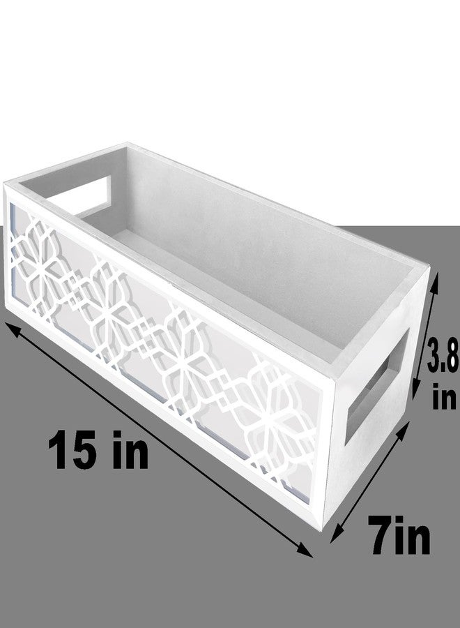 Wocred Bathroom Basket Toilet Tank, Rustic Farmhouse Accent Bathroom Tray Wall-Mounted, White Color Storage Organizer fits Dresser Bedroom,Bathroom,Coffee Table.(15”x7”x3.8”) - Image 3