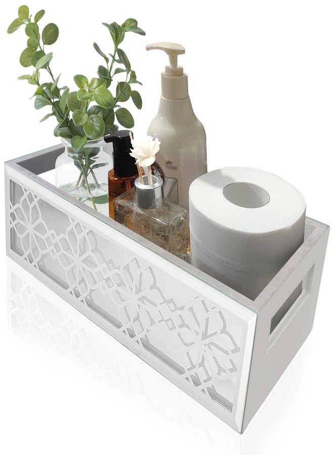Wocred Bathroom Basket Toilet Tank, Rustic Farmhouse Accent Bathroom Tray Wall-Mounted, White Color Storage Organizer fits Dresser Bedroom,Bathroom,Coffee Table.(15”x7”x3.8”) - Image 1