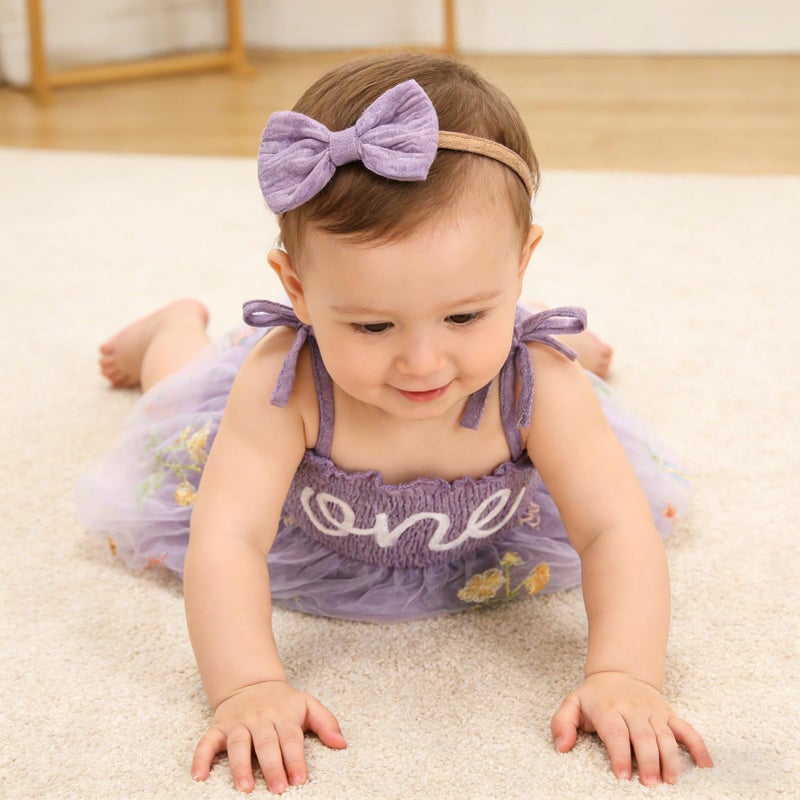 TITKKOP Baby Girl 1st Birthday Clothes One Year Old Tulle Romper Sleeveless Bodysuit Cake Smash Outfits(purple2,12-18M) - Image 5