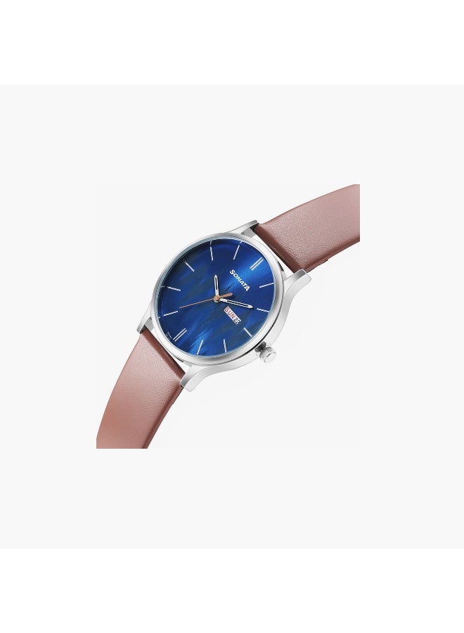 Sonata Men's Blue Dial Watch with Brown Leather Strap - Image 3