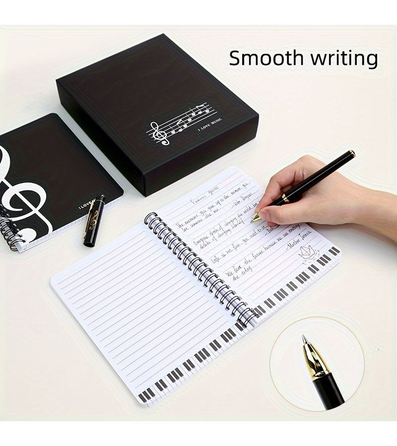 Mozart Gift Box Music Theme Notebook Set Black and White Keyboard Notebook Musical Note Pen Premium Gift Box Classic Creative Gift for Music Lovers Collection Office Holiday Prizes - Image 2