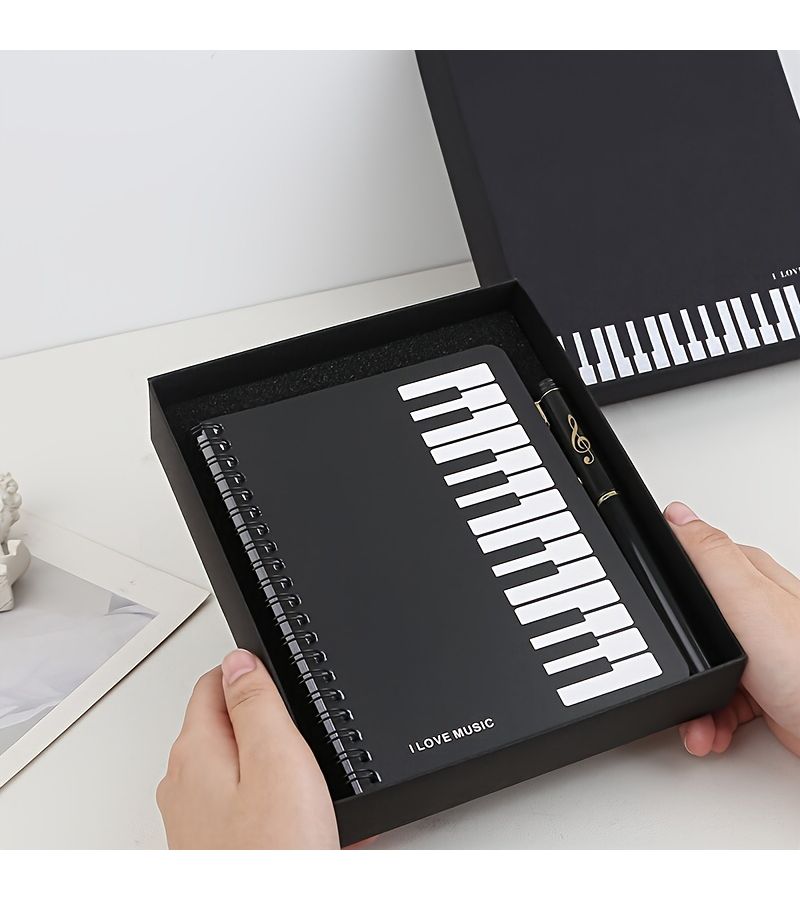 Mozart Gift Box Music Theme Notebook Set Black and White Keyboard Notebook Musical Note Pen Premium Gift Box Classic Creative Gift for Music Lovers Collection Office Holiday Prizes - Image 1