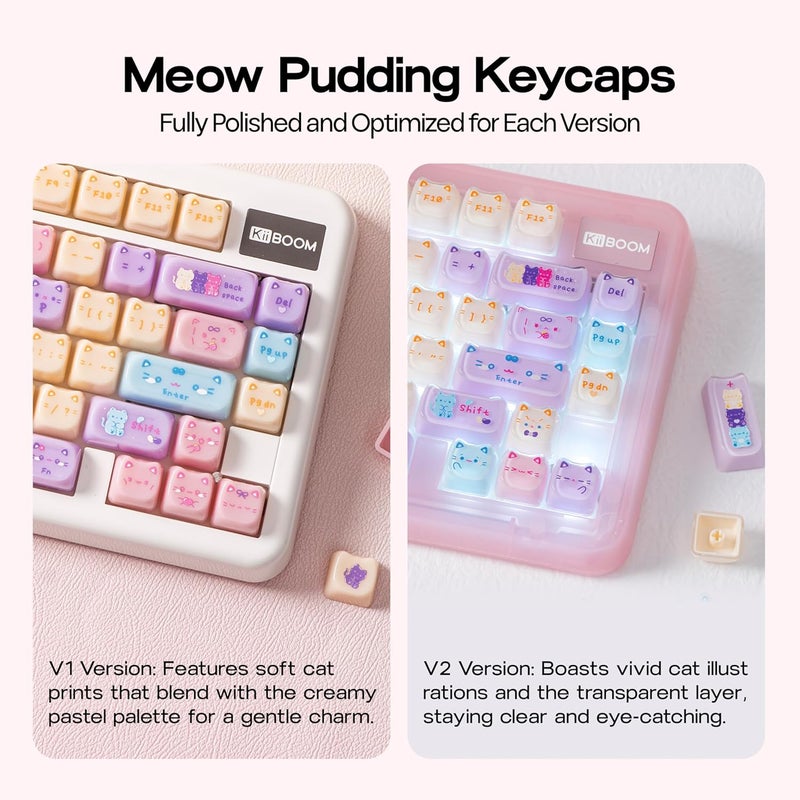 KiiBOOM Cute Cat Keycaps Set, Mao Profile, PC Keycap for MX Switches Mechanical Keyboard, Compatible with 60%, 65%, 75%, TKL, 96%, Full-sized Layout (Meow Pudding) - Image 4