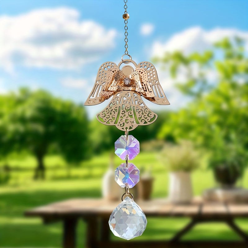 1pc Angel Wind Chime Bee Sun Catcher Copper Garden Ornament Golden Angel Statue Bee Shaped Design Crystal Prism Beads Faceted Wind Chime Indoor Outdoor Rainbow Maker Perfect Gift Nature Lover - Image 5