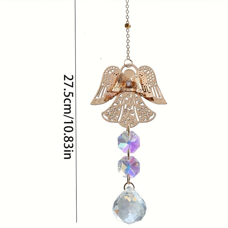 1pc Angel Wind Chime Bee Sun Catcher Copper Garden Ornament Golden Angel Statue Bee Shaped Design Crystal Prism Beads Faceted Wind Chime Indoor Outdoor Rainbow Maker Perfect Gift Nature Lover - Image 4