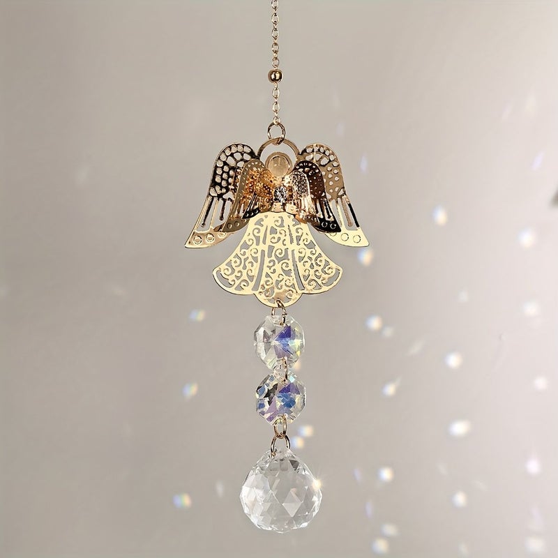 1pc Angel Wind Chime Bee Sun Catcher Copper Garden Ornament Golden Angel Statue Bee Shaped Design Crystal Prism Beads Faceted Wind Chime Indoor Outdoor Rainbow Maker Perfect Gift Nature Lover - Image 3