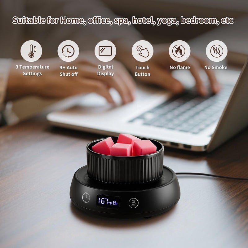 Lyty Wax Melt Warmer 3-in-1 Candle Warmer with Timer, Electric Scented Wax Melter Fragrance Wax Cube Burner for Home Bedroom Office, 8H Auto Shut Off 3 Temperature Setting (Black) - Image 4