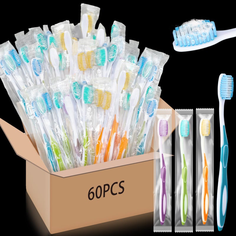 Maxcheck Maxcheck 60 Packs Colorful Prepasted Disposable Toothbrushes Bulk Individually Wrapped Toothbrushes with Toothpaste Travel Toothpaste Bulk for Travel Hotel Donation Homeless 